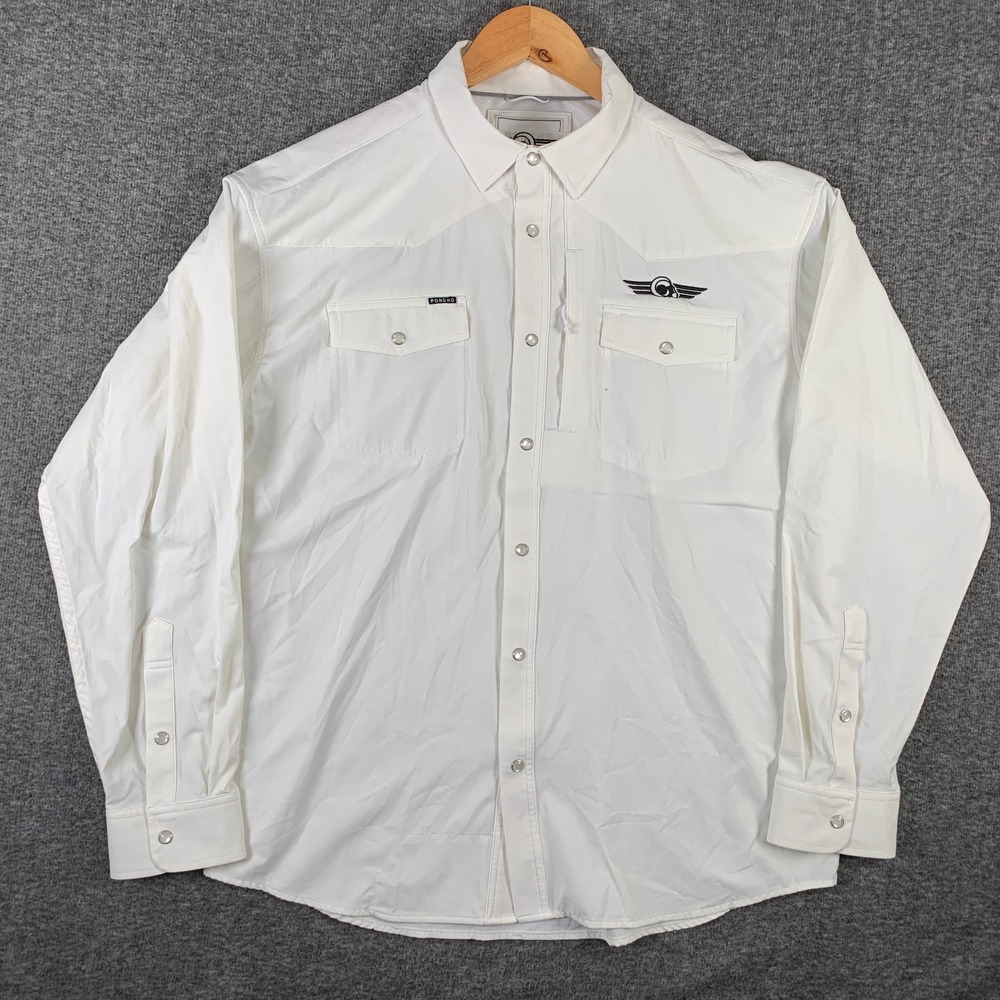 Poncho Performance Shirt Men Large White Pearl Snap Western Outdoors